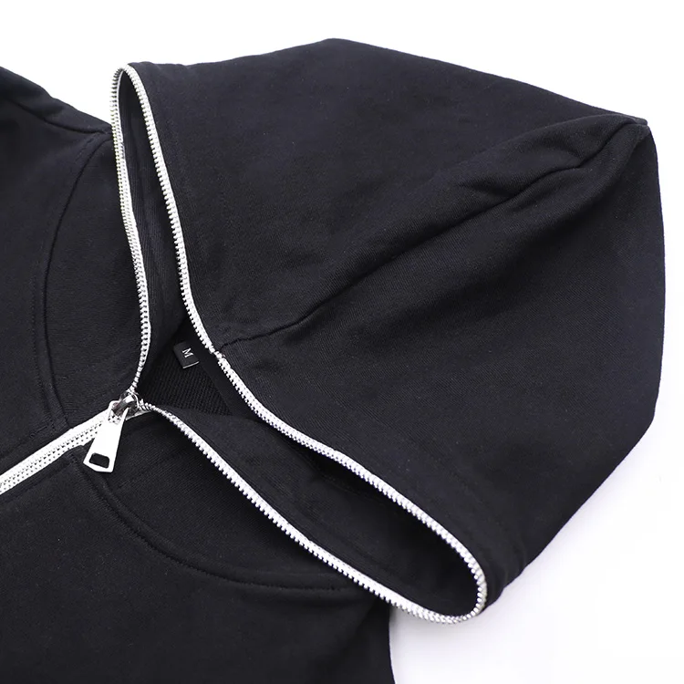 Qianzun Manufacturer unisex blank french terry 100% cotton black hoodie double full face zip up hoodie