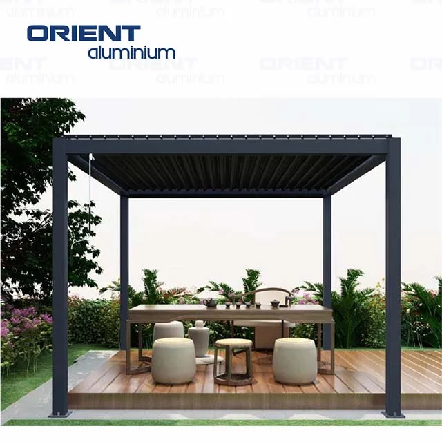 Outdoor Shutter Electric Motorize Gazebo Motorized Waterproof Aluminium Electric Louvered Roof For Garden Sun Shade Pavilion