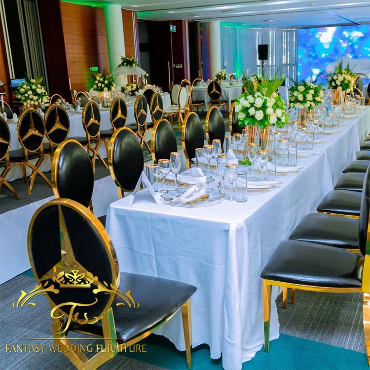 Unique hot sales oval back stainless steel white wedding chairs with cushion