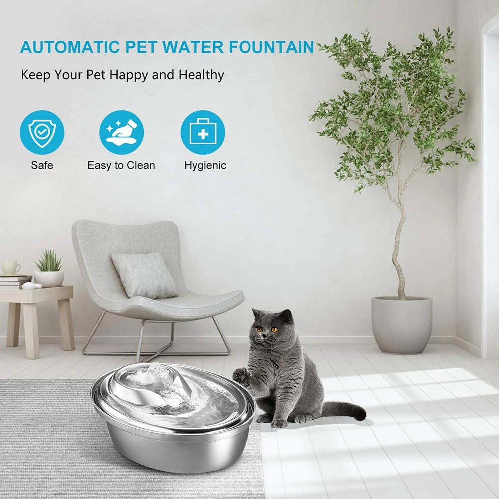 Cat Water Fountain Stainless Steel Pet Drinking Fountains 3L Automatic Pet Water Fountain with Intelligent Pump