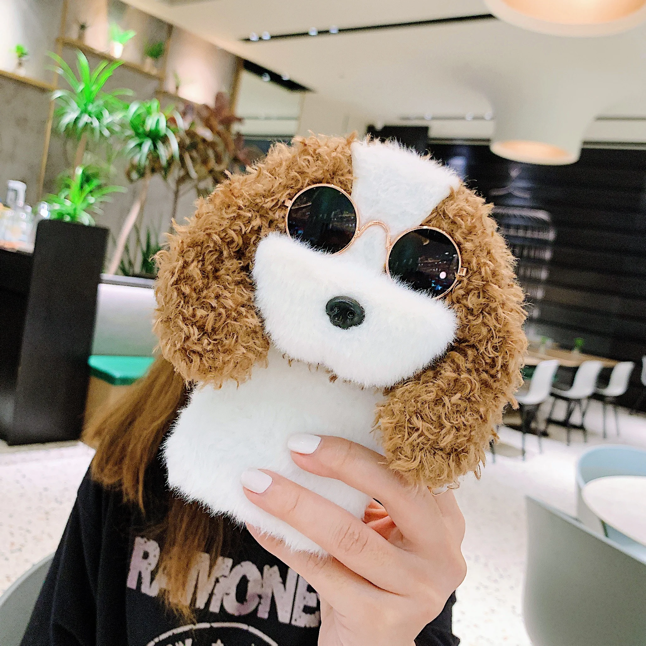 Cute Dog Plush Fluffy Fur Cell Mobile Phone Case for iphone 12 11 PRO XS MAX X XR 7 8