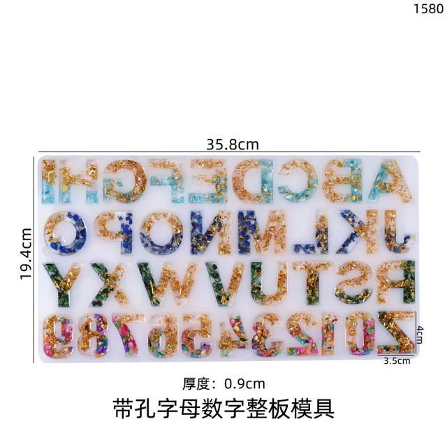 INTODIY Hole Letter Crystal Epoxy Resin Mold Free Punch Digital Keychain Pendant Silicone Mold For Jewelry Making