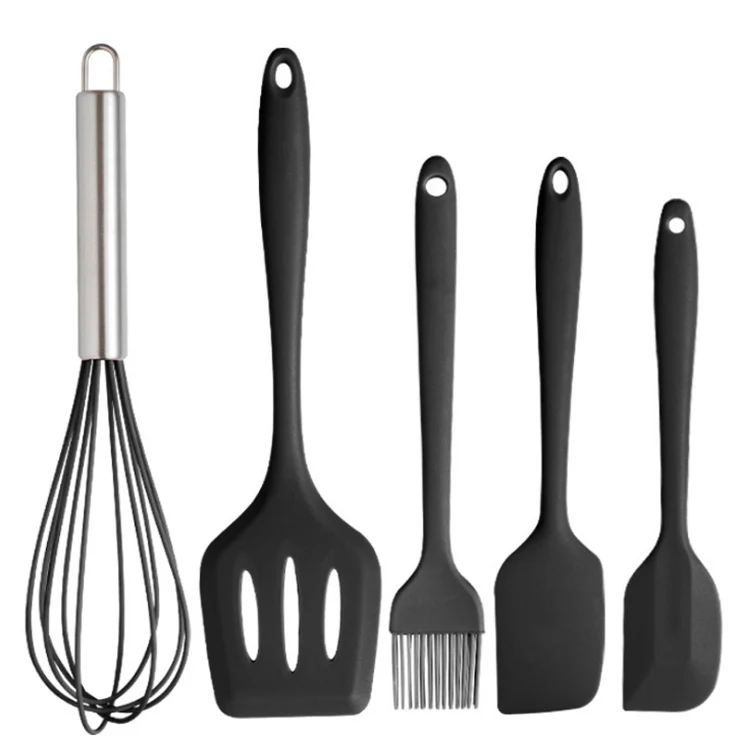 5 Pack Household Spatula Baking Tools Set Wholesale Cooking Shovel Whisk and Oil Brush Silicone Scrapers Kitchen Utensil Kit