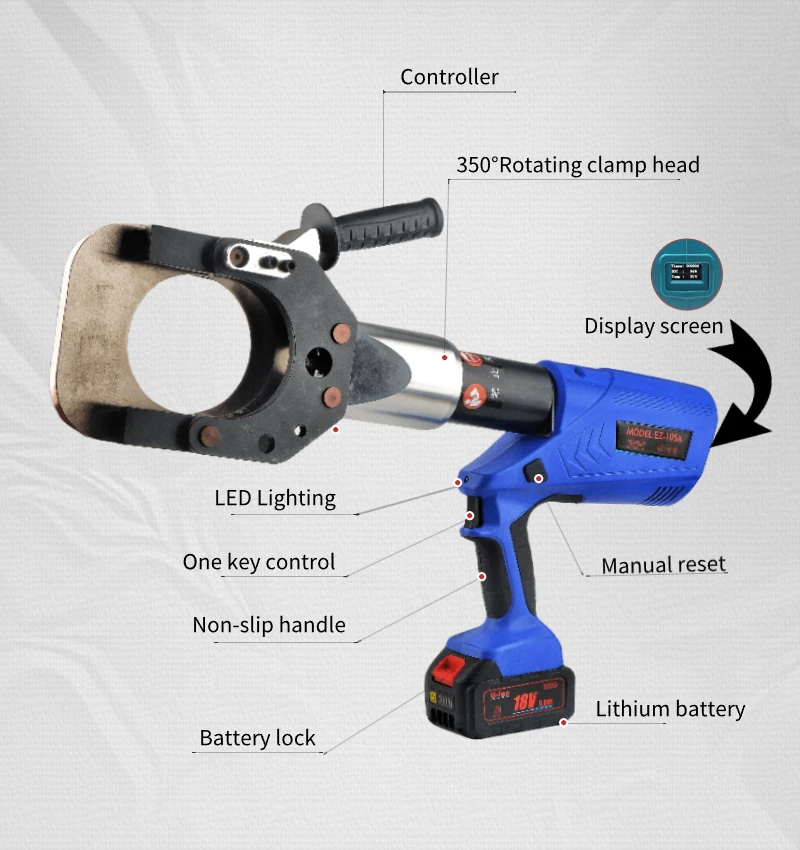 EZ-85A Industrial Grade Cordless Armoured Cable Cutting Tool Battery-Powered Electric Wire Cable Cutter Machine for CU/AL Cable