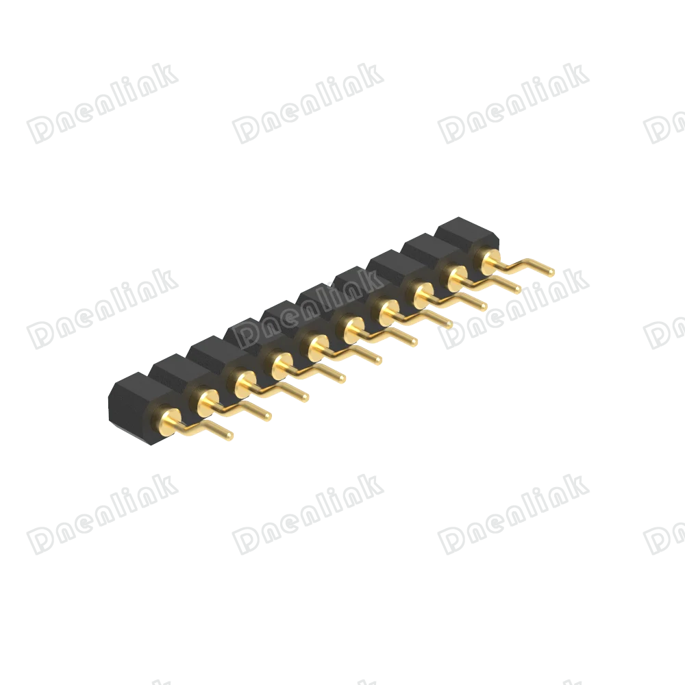 Dnenlink 2.54mm pitch Single Row H2.5mm Concave contact  Right Angle Female Header DIP type PogoPin header