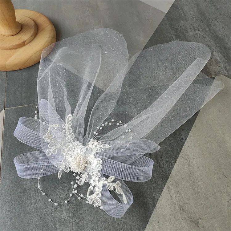 ivory plain bridal shower bow small veil wedding yarn hair accessories wedding veils