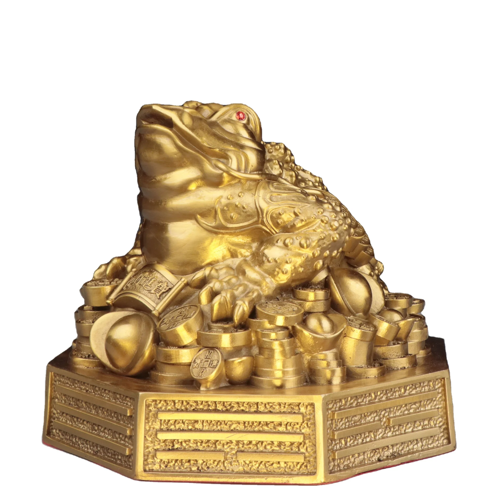 Home and office copper ornaments, copper golden toad Lucky Money copper Feng Shui for Frog Chinese Coin with bagua  Decoration