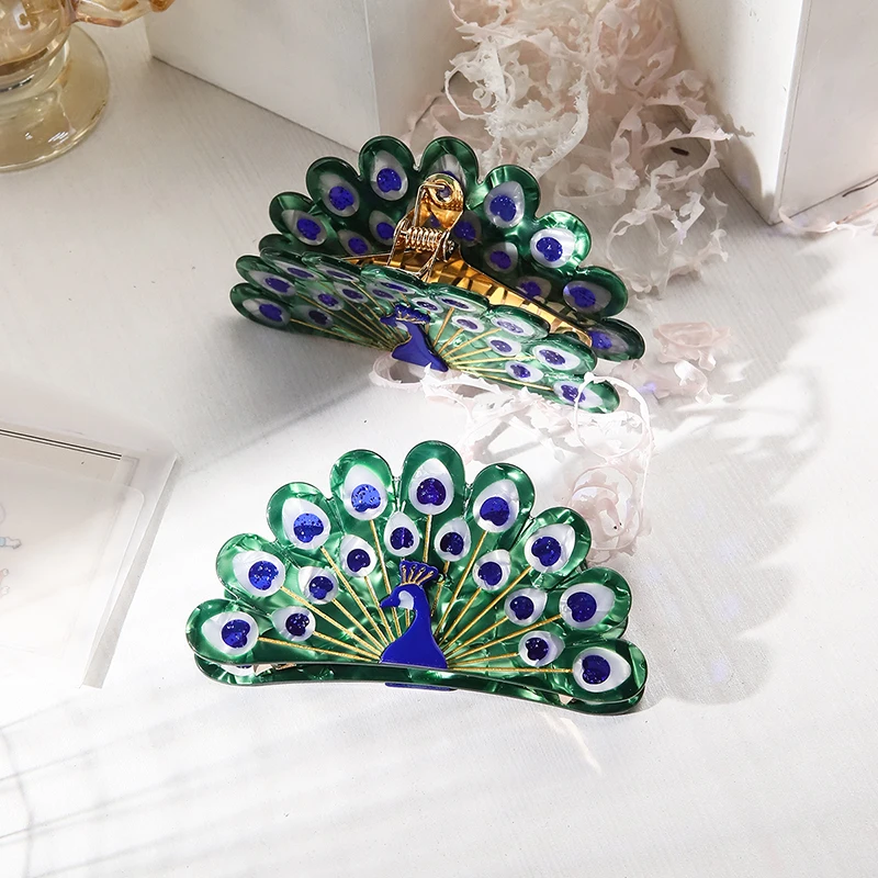 New Peacock Pattern Hairpin Acetic Acid Hairpin Female Super Fairy Hairpin Shark Clip