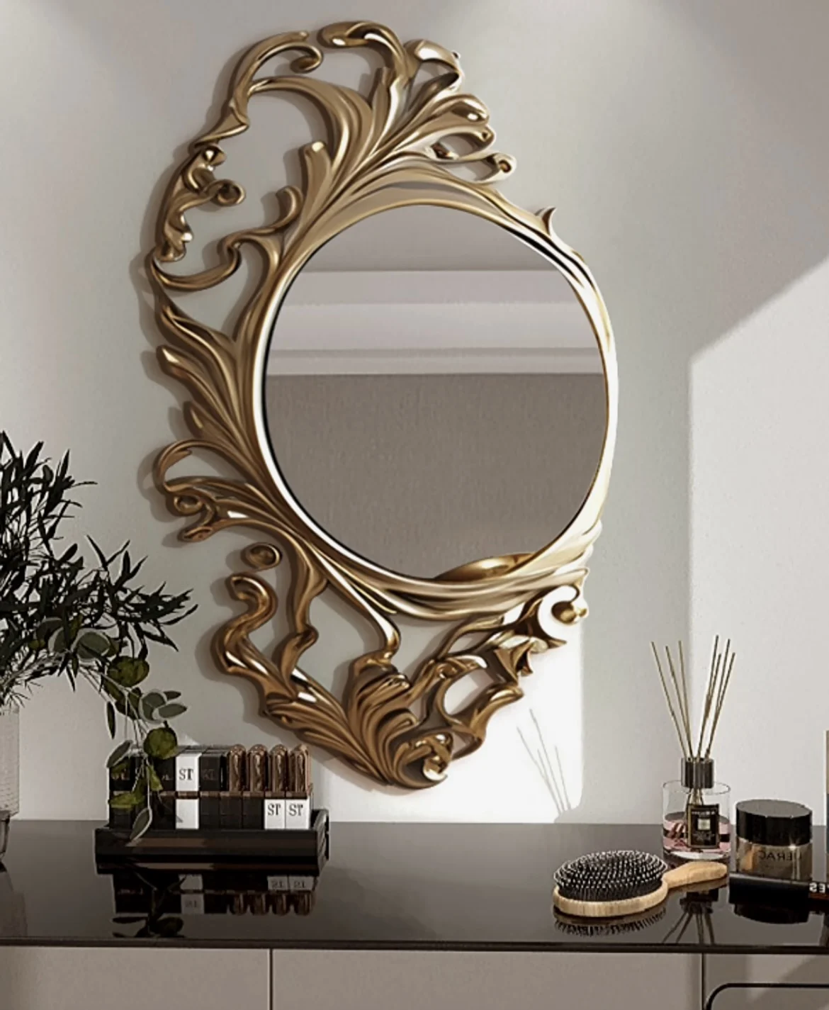 Art decor wall mirror luxury custom full length metal mirror floor large hanging mirror wood frame gold sliver antique