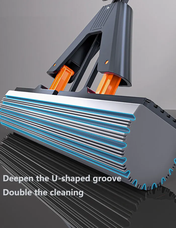 Dual-Use Self-Wringing Mop Dry Wet Cleaning Steel Pole Flat Handle Hand-Free Double-Folded Rubber Cotton Sponge Mop Set Box