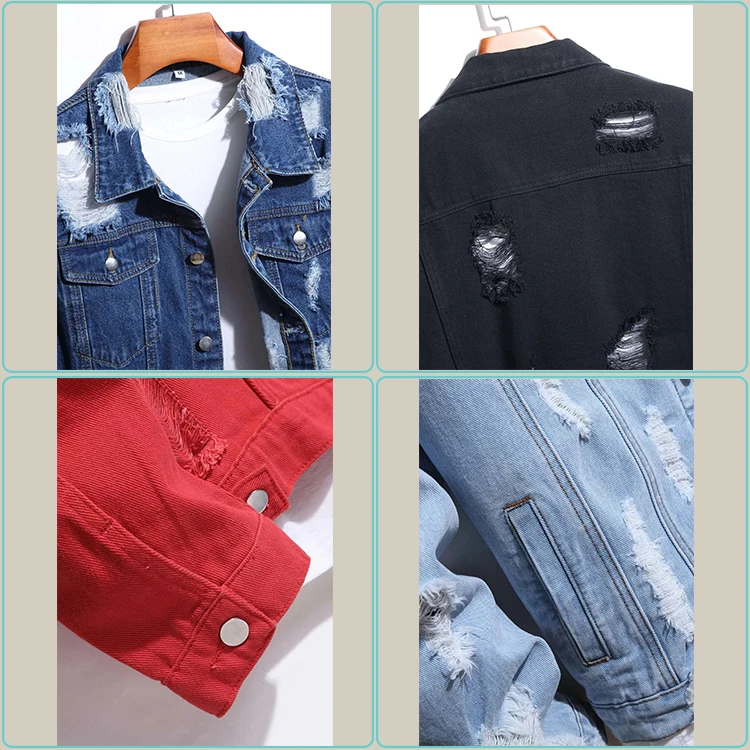 Новые модные куртки, мужская повседневная рваная джинсовая куртка большого размера, мужские джинсовые куртки на заказ
