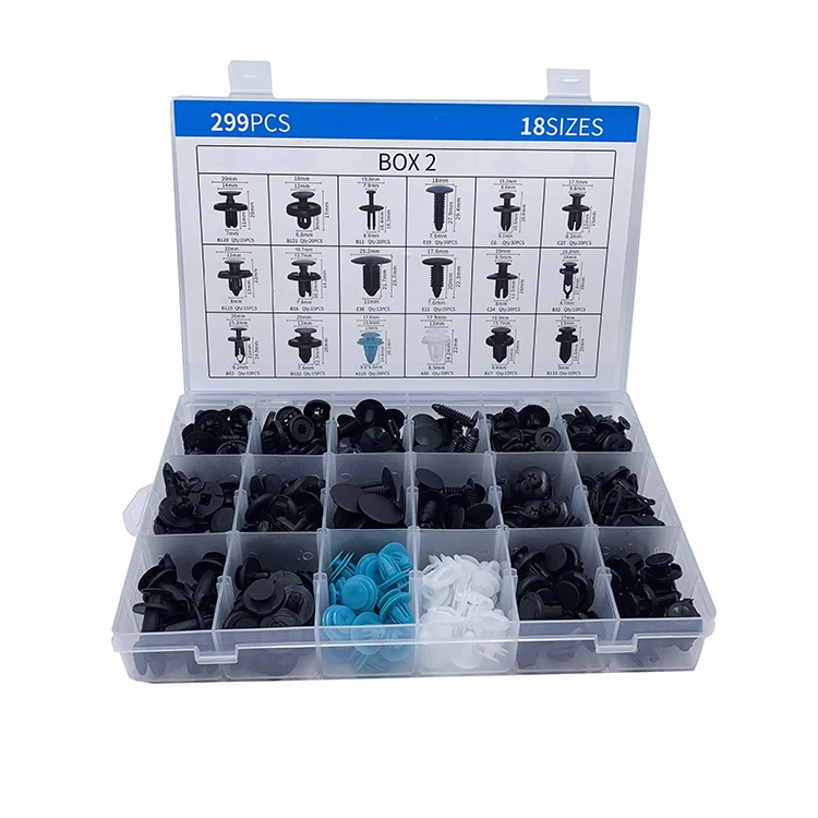 299Pcs Car Plastic Automotive Push Retainer Door Panel Trim Clips & Auto Body Fasteners Assortment Fender Rivet Bumper Kit Set