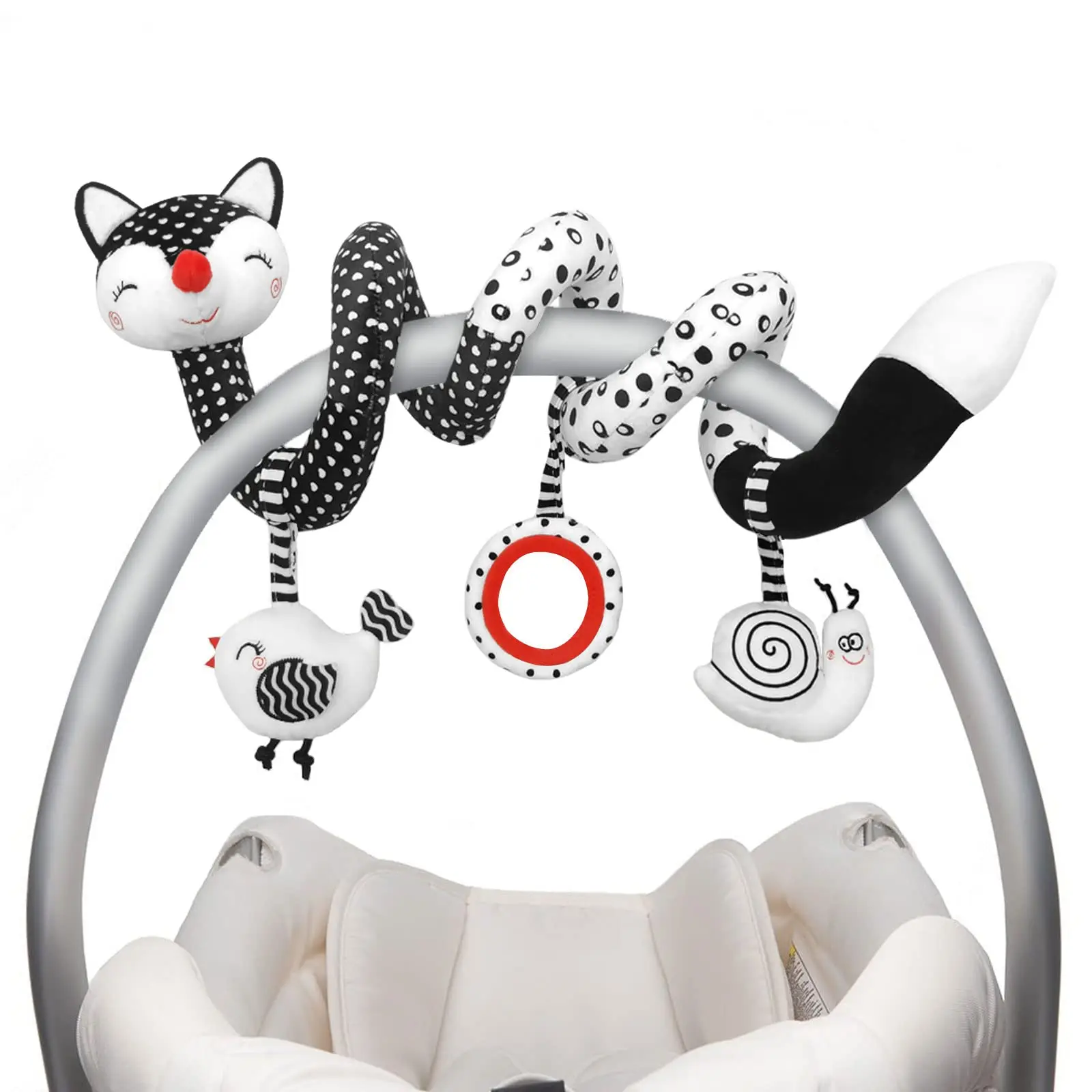 Black White Stroller Baby Spiral Plush Activity Toy Car Seat Toys Newborn Sensory Hanging Rattle Toys For Crib Mobile