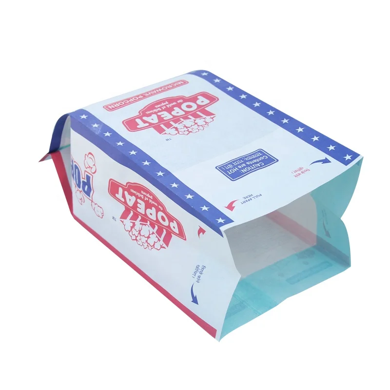 food grade custom logo printed resealable foil side gusset microwave popcorn poly paper bags for packaging