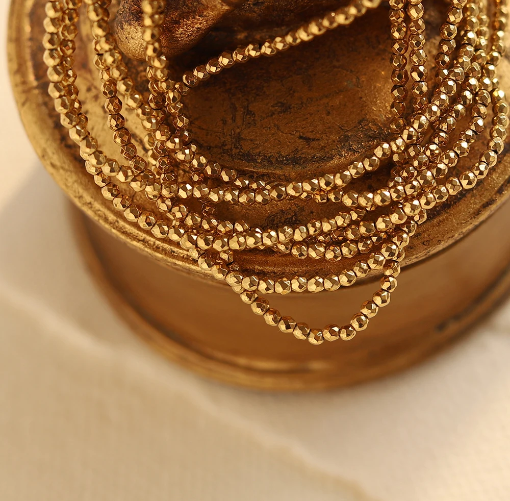 Minimalism Jewelry Women Accessories Geometric Stainless Steel Plated 18k Gold Tiny Ball Beaded Elastic Bracelet