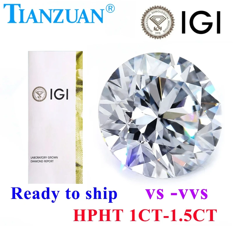 Promotion HPHT diamond IGI certificated D E 1CT -2.0CT VS VVS clarity 3EX cutting round lab grown diamond loose stone