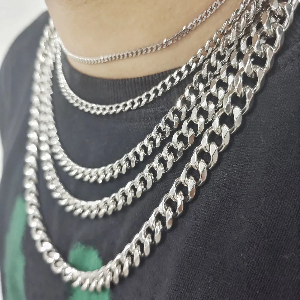 VAF High Quality!!! 3/5/7/9/11MM Cuban Chain 6 Sides Grinding Electrolytic Polished Stainless Steel Chain Necklace