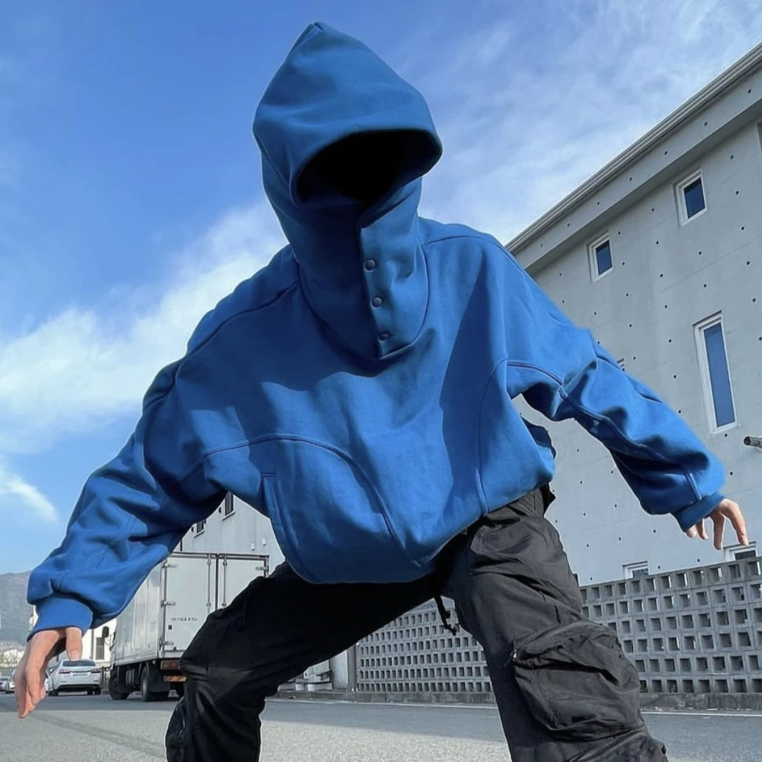 Blank No Drawstring Plain Hoodies Design Men Sports Custom Logo Korean Oversized Snap Button Blank Hoodies