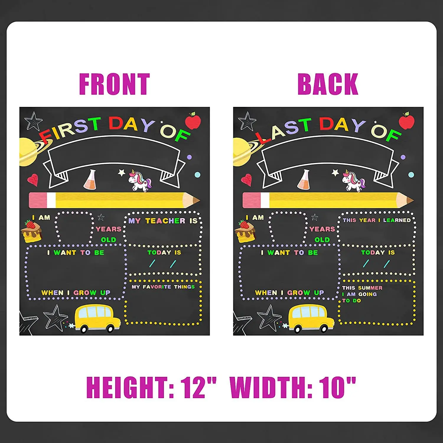 Customized First Day & Last Day of School Photo Prop color print chalkboards