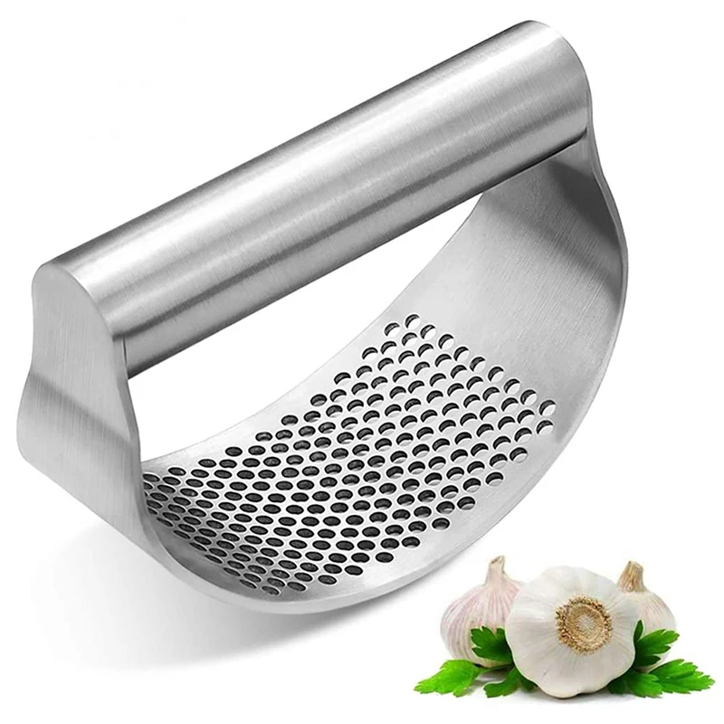Hot Sale Good Grip Heavy Duty All Stainless Steel Curved Garlic Press Presser Crusher