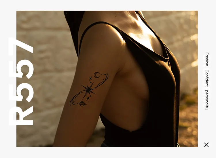 Custom star moon semi-permanent TEMPORARI TATTOO last 2 weeks waterproof Hena Tattoo Sticker factory supply Hand small tatu