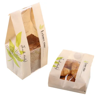 Custom Logo Printed Kraft Paper Bags Modern Design Rectangle Shape Foldable Recyclable Packaging Snack Bread Food 5kg Capacity