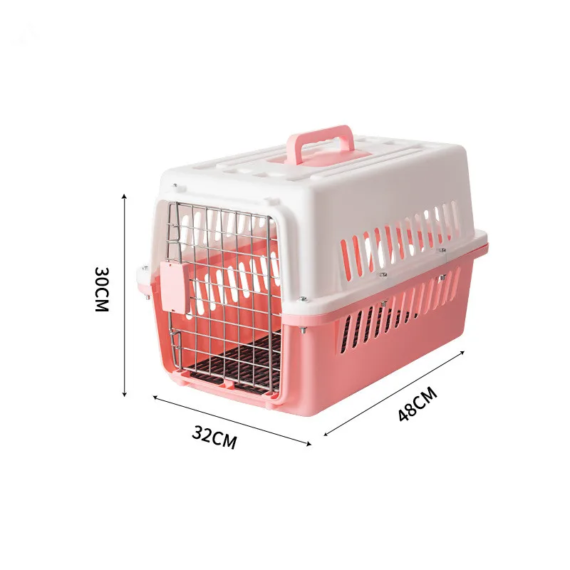 Small Plastic Pet Air Box with Rolling Iron Wire Door Breathable Pet Carriers Cat Carriers Small Animals Dog Cages Pet Travel