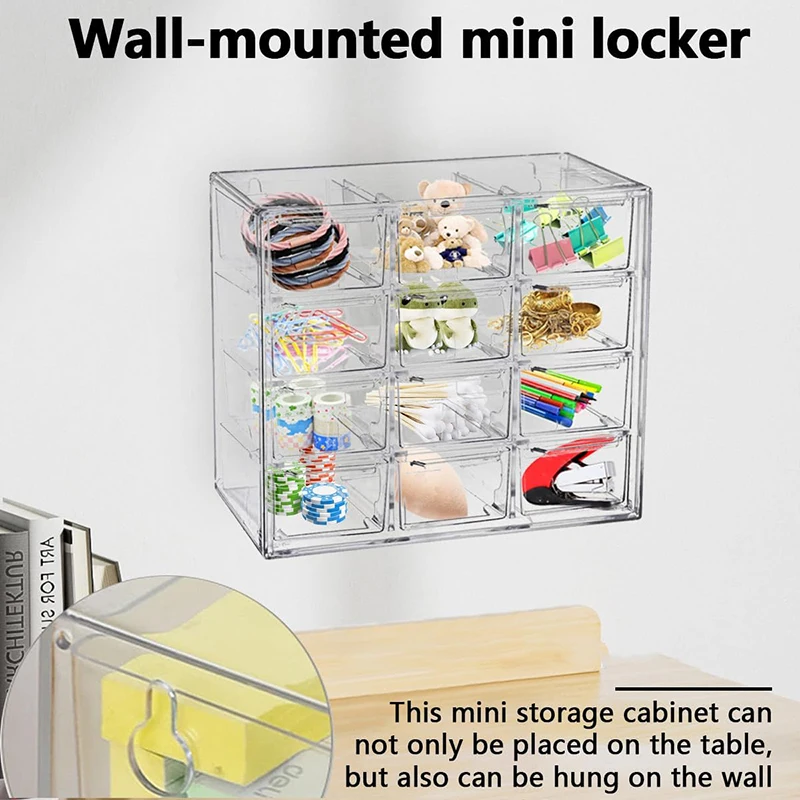 Clear Acrylic Jewelry Organizer Box with 12 Drawers Wall Mounted Transparent Gem Display Stand Multipurpose Plastic Storage Case