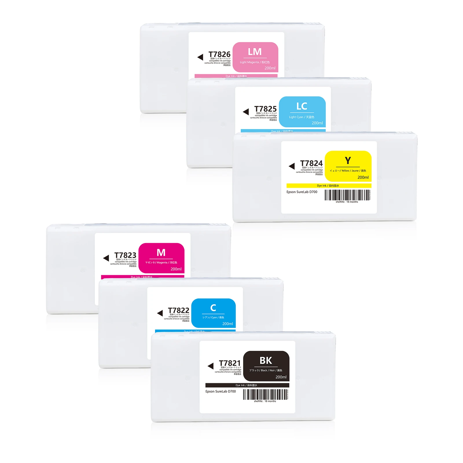 200ML T7821-T7826 Compatible Ink Cartridge With Ink With Stable Chip For Epson Surelab D700 PRINTER