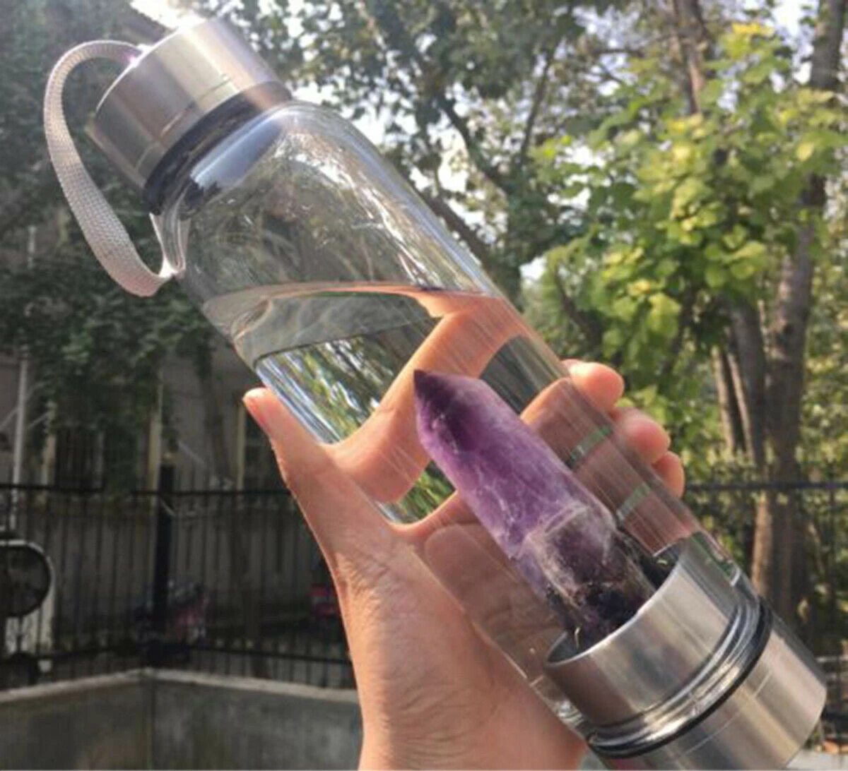 Custom Logo Natural Healing Obelisk Wand Elixir Quartz Bpa Free Energy Stone Glass Crystal Infused Water Bottle