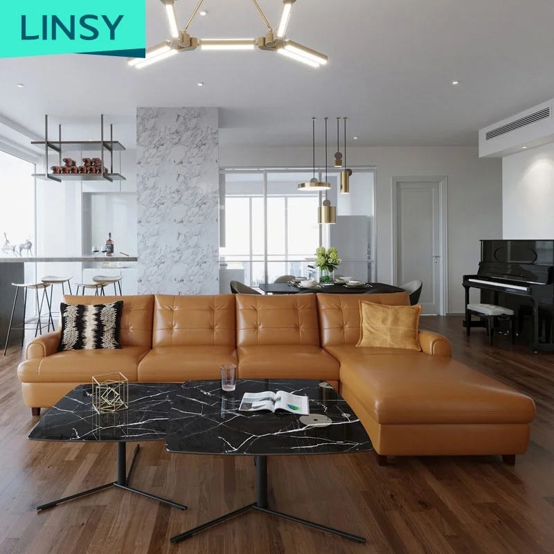 Modern Light Sofa Large Apartment Living Room Combination High Grade Cowhide Leather Luxury Sectional Sofa 5 - 15 Days Modular