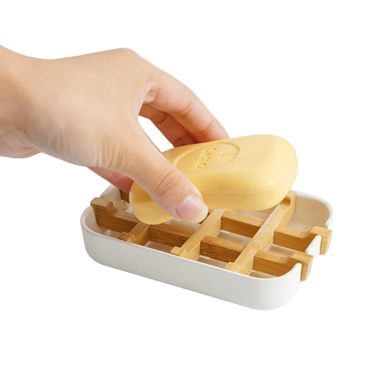 Biodegradable rectangle eco bamboo fiber self draining travel soap dish bar soap tray