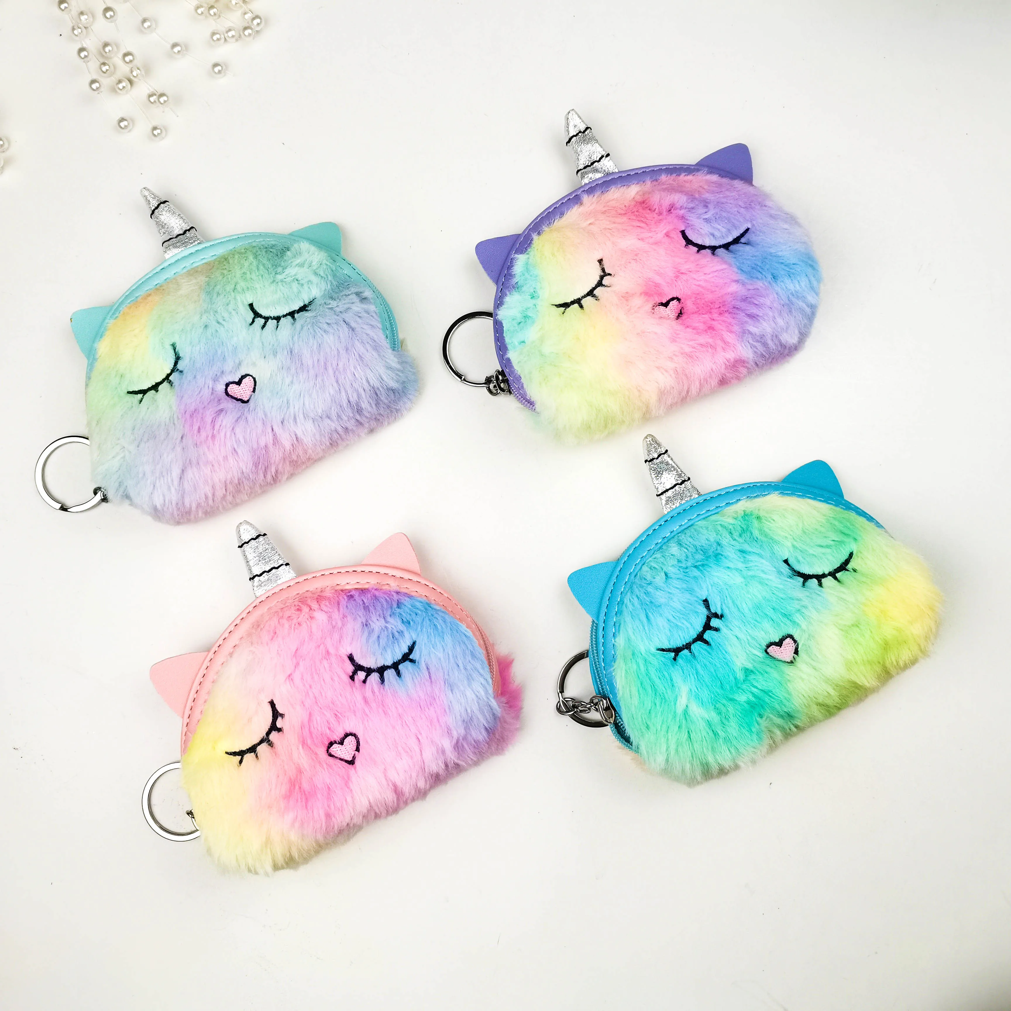 2020 Wholesale custom wallet new arrivals plush cartoon girls unicorn keychain cute coin purse mini bag