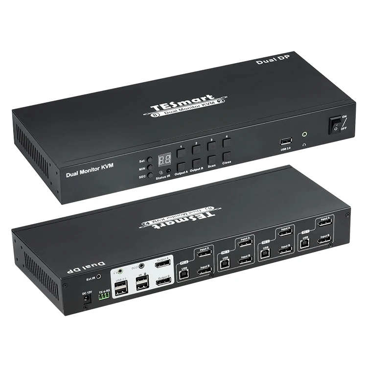 TESmart 4 Port Dual Monitor KVM Switch Kit DP 4K60Hz with EDID Pass Through Mode Seamless 4x2 KVM Switches