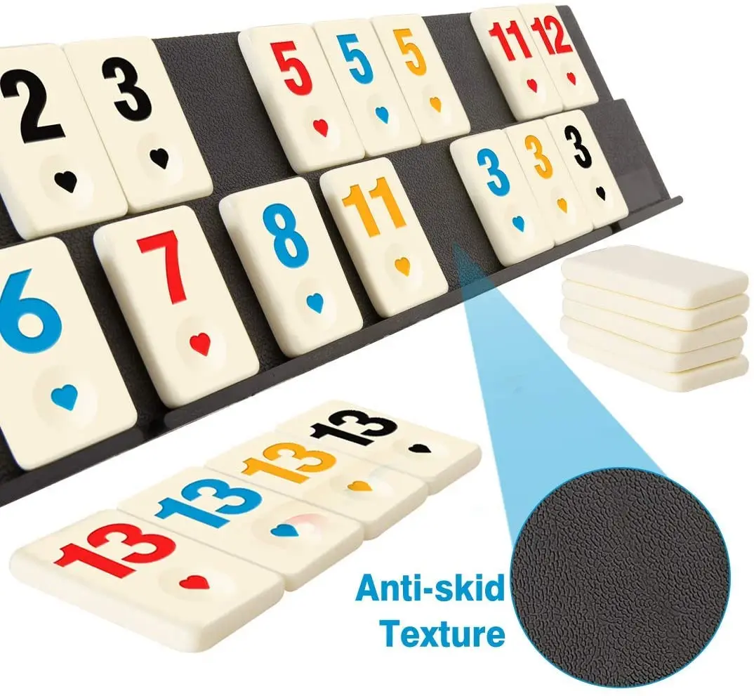 Customized design Premium Rummy Game Set, 106 Engraved Rummy Tiles with 4 Racks for Ages 8+ Indoor Game