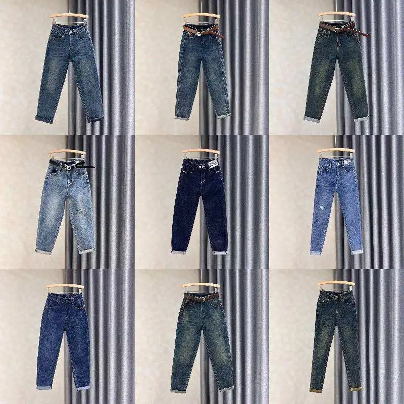 Оптовая продажа 2024 джинсы с вертикальной полосой женские летние свободные Капри большой эластичной талией и кулиской повседневные узкие Harlan