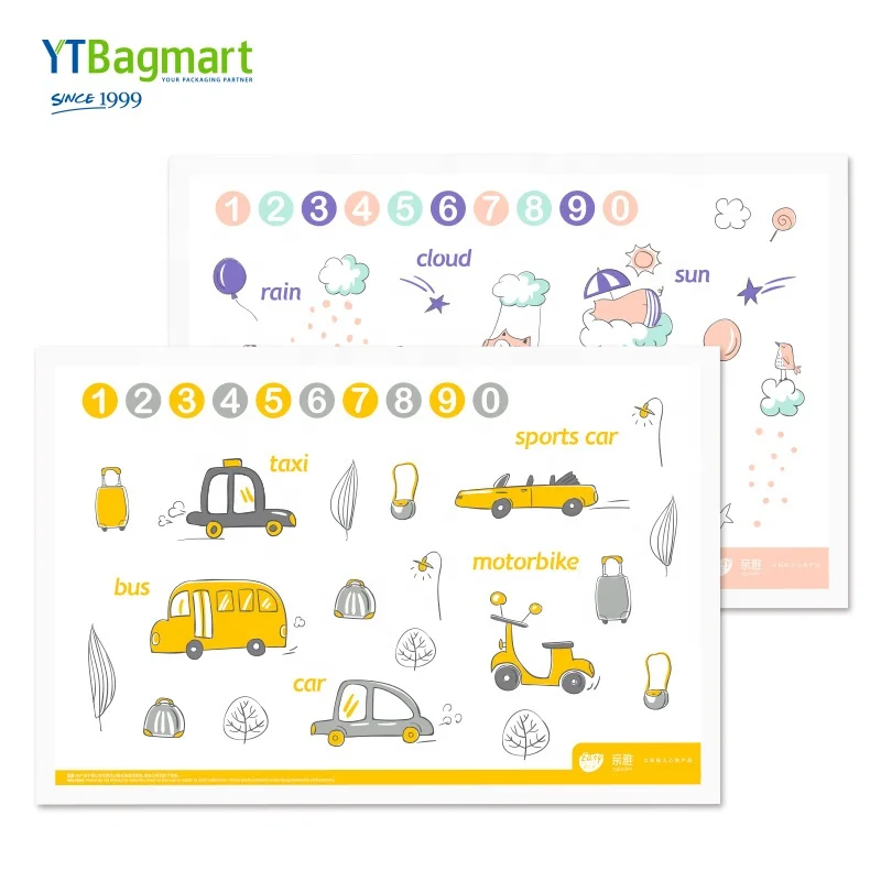 YTBagmart, китайский поставщик, детские рождественские приклеивающиеся настольные салфетки, милые пластиковые водонепроницаемые одноразовые салфетки