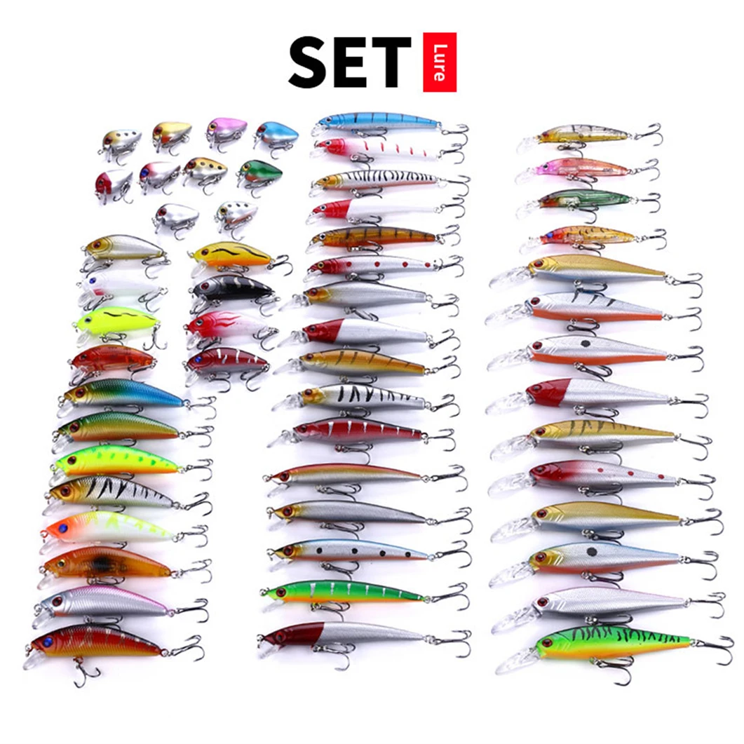 56PCS Mixed Hard Fishing Lure Set Assorted Bass Minnow Crankbait Fishing Lure Set Crankbait Tackle Pack Saltwater Freshwater