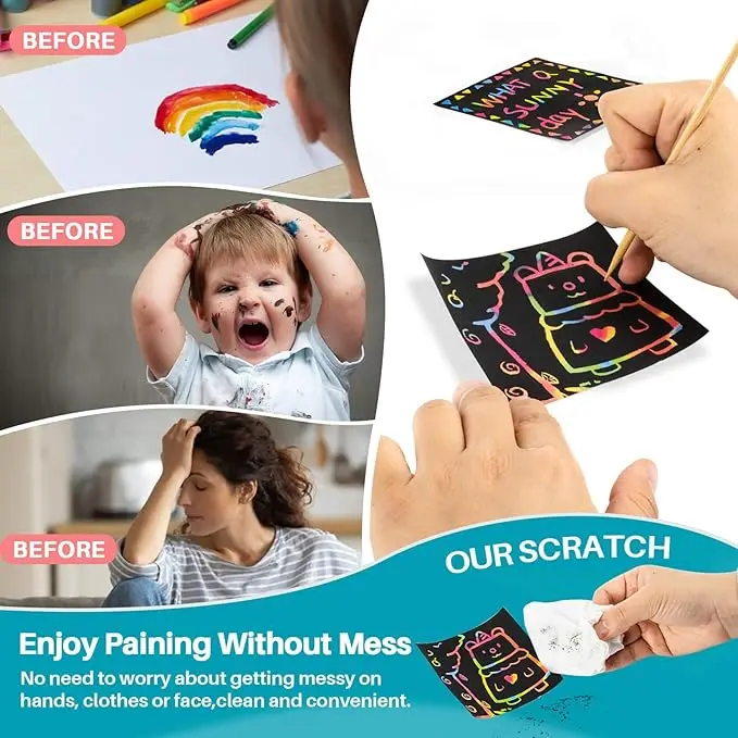 Scratch Paper Art Set 10 Sheets Rainbow Magic Scratch Art Black Scratch It Off Paper Crafts Notes Drawing Boards Sheet