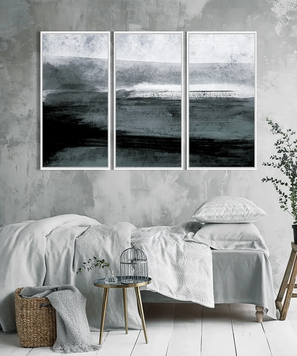 Framed Canvas Art 3pcs Panels Set Wall Art Abstract Ocean Decorative Wall Pictures Photo Poster for Living Room Hotel