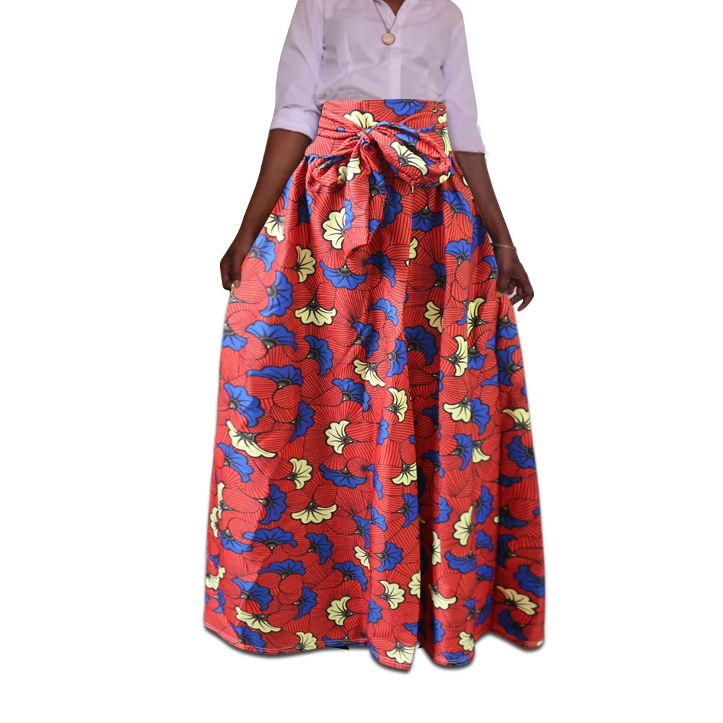 Apparel Ankara Skirt Plus Size High Waisted African Wax Print Women Long African Kente Cloth Wide Flared Skirts Dress