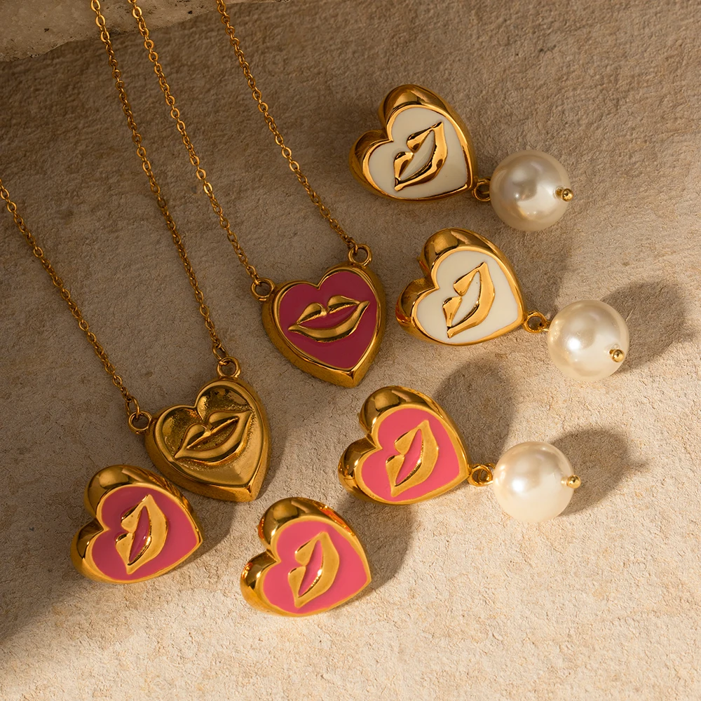 J&D Luxury 18K Plated Earring for Women Natural Pearl Fashion Earrings Trend 2023 Heart Necklace Set