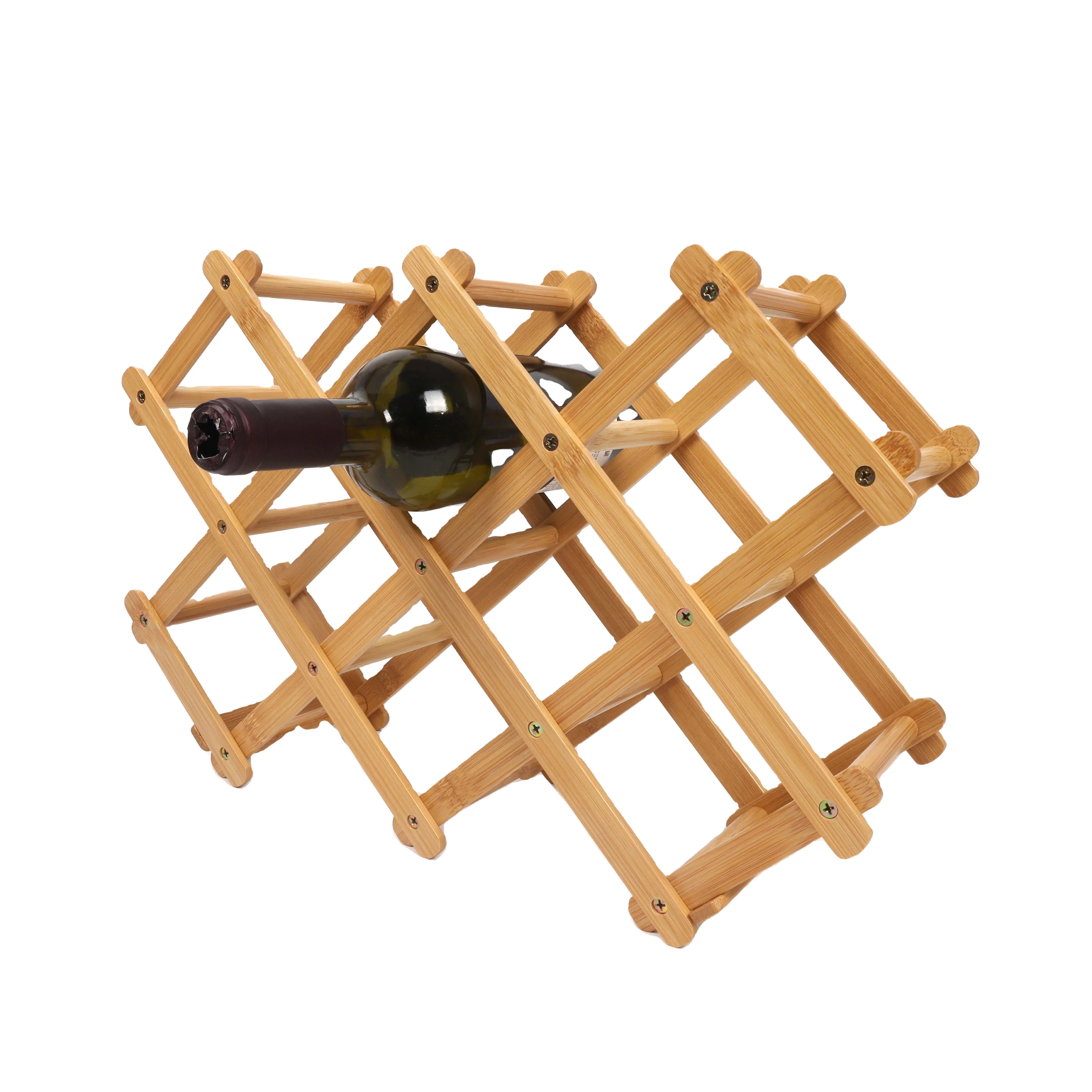 Simple Design Foldable Wooden bamboo Home Wine Bottle Storage Display Shelf Holder Rack for Bar and Hotel