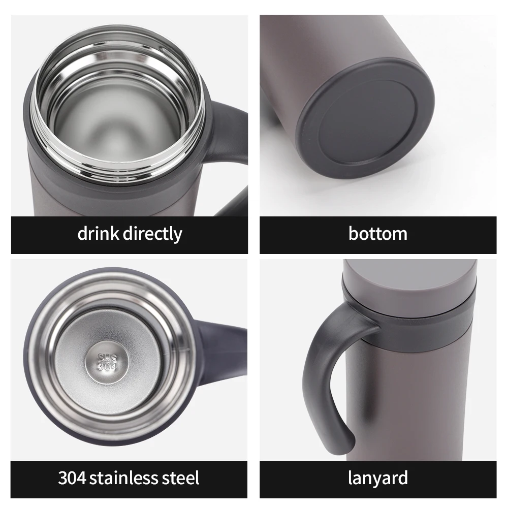 15oz Custom Double Wall Stainless Insulated BPA Free Thermal Travel Coffee Mug With Handle