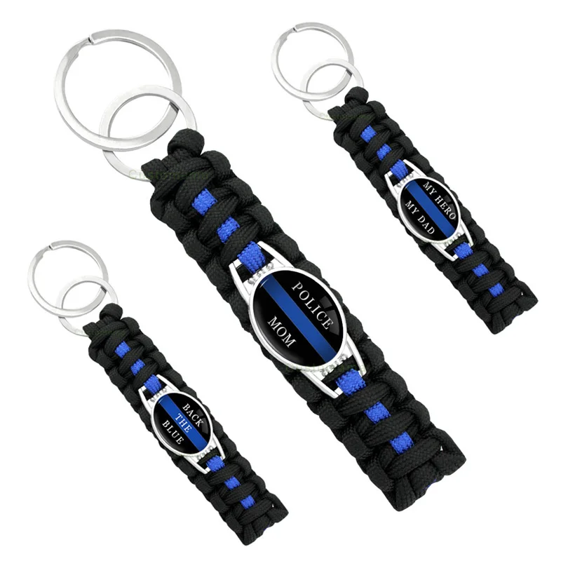 Survival Paracord Keychain Custom Logo Design for Policeman Polices Mom Wife Dad Sister Son Back the Blue Line Key Rings Chains
