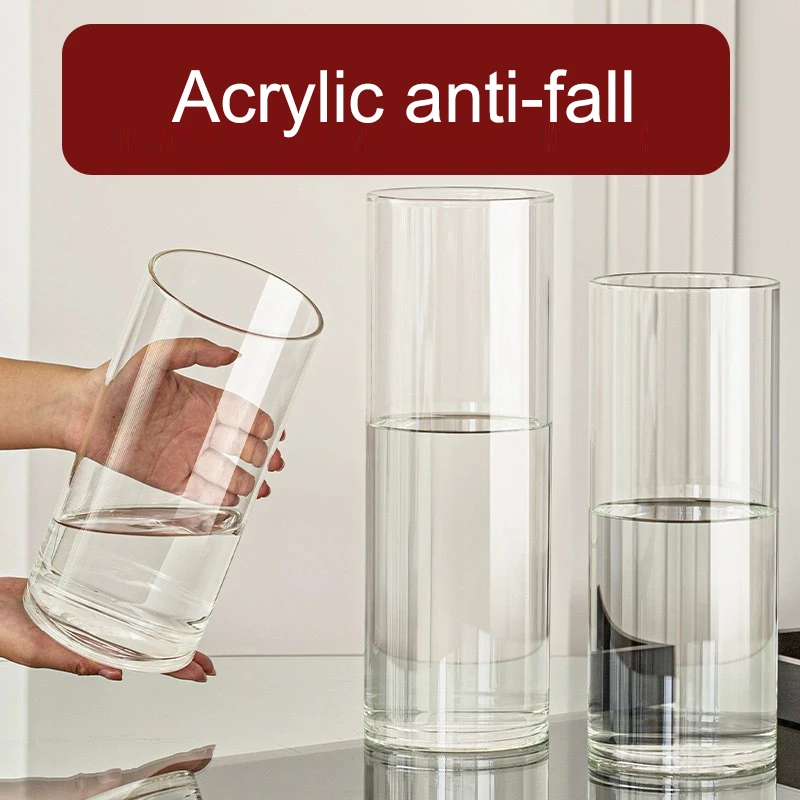 large acrylic anti-fall clear Flower Vase,   transparent straight tube cylinder vase decoration for living room