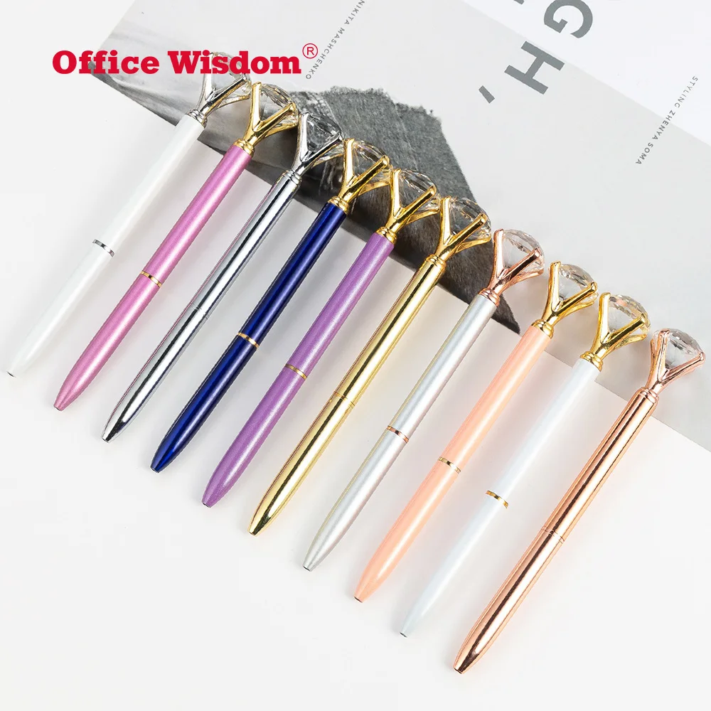 Customized Logo Crystal Crown Style Metal Ballpoint pen Ball Pen With Big Crystal Diamond