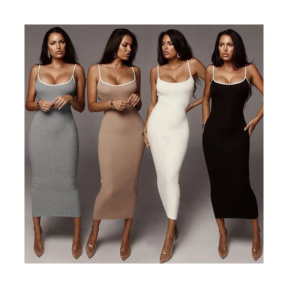 W0788 New Women Sexy Exposed Backpack Slim Dress Spaghetti Straps Dresses Night Club Bodycon Bag Hip Skirt Long Midi Dress