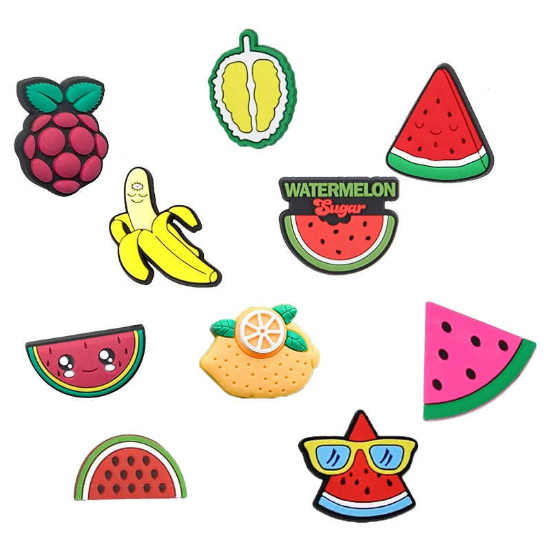 Hot Sell Fruit Theme Shoe Charms pins Custom Watermelon PVC Rubber Shoecharms for croc shoes