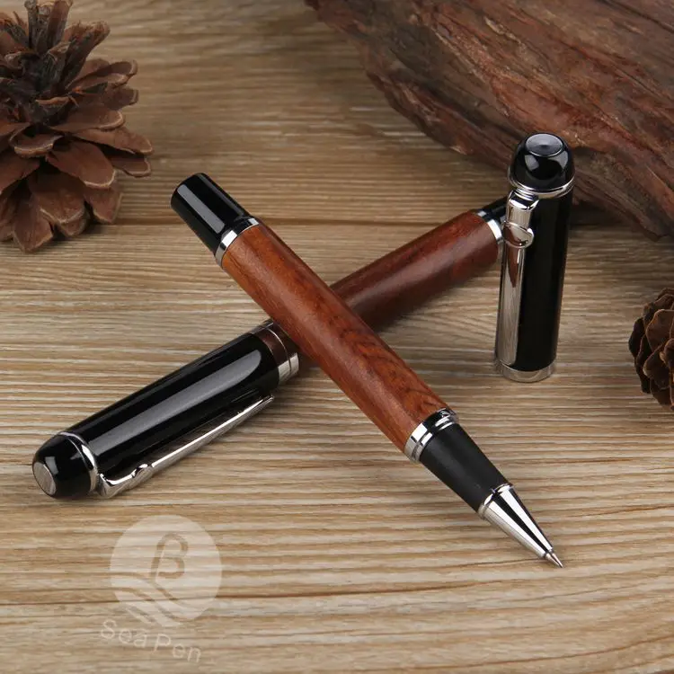 High Quality Wood Pen Engraving Printing Custom logo Promotion Brass Ebony Metal Roller